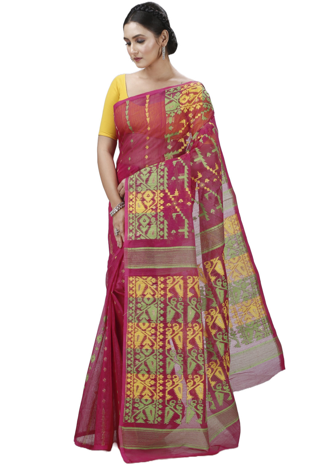 Marun Blended Cotton Jaya Jamdani Saree (1101)
